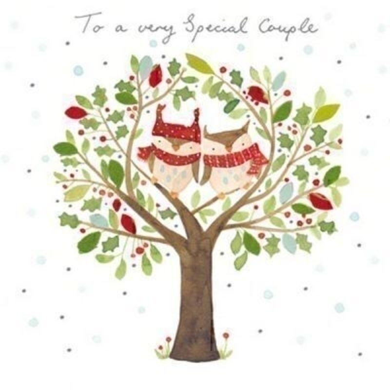 A very cute card to send to a couple that you love and care about. The card features two owls sitting in a tree together wrapped up in warm winter clothing. The colours are very festive with lots of reds and greens making the card very vibrant and eye cat